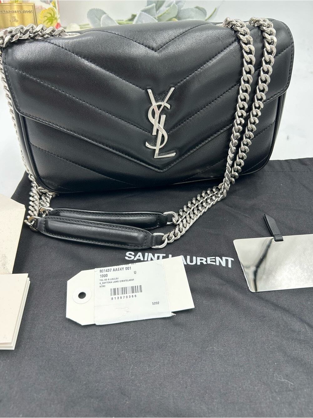 Women's Saint Laurent Black Quilted small LouLou Leather Shoulder Bag Italy